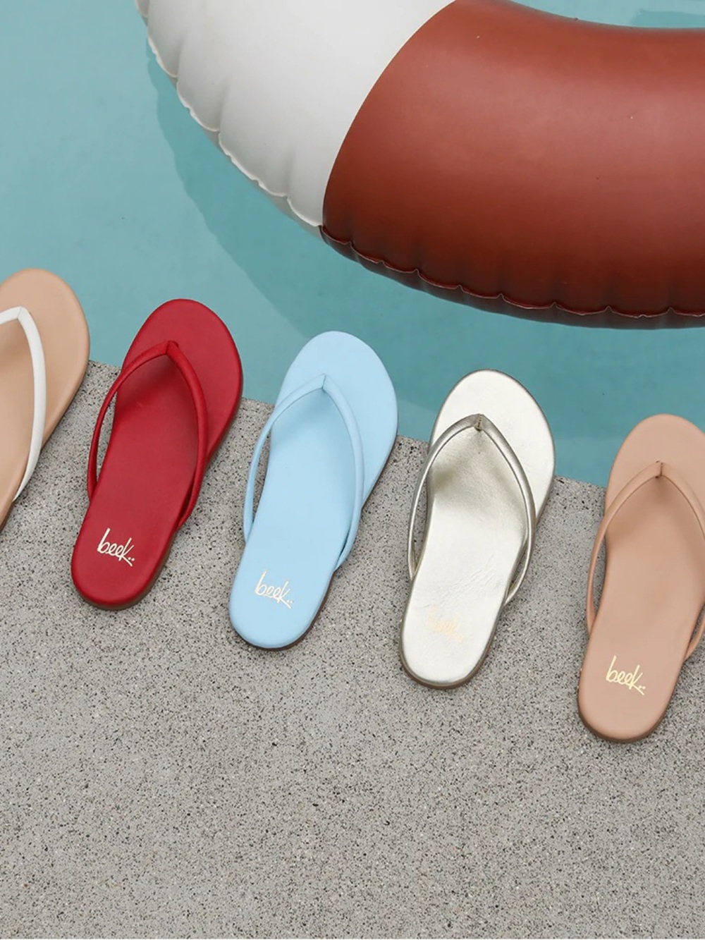 NWT beek Sunbeam leather flip flop sandals- sky blue size 8, hard to find color - Picture 3 of 7